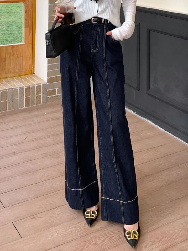 High Waisted Wide Leg Pockets Jean Pants Bottoms