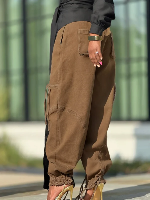 High Waisted Elasticity Pockets Solid Color Jean Pants Bottoms