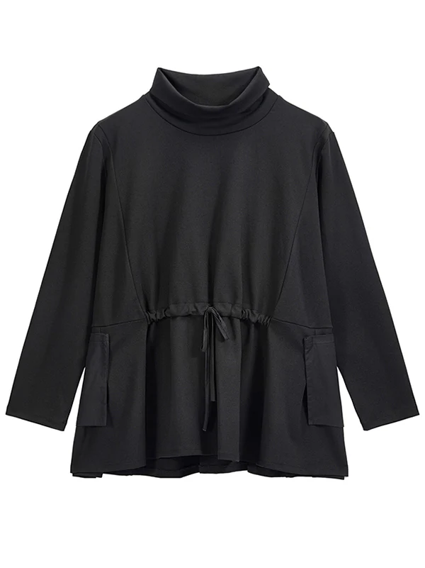 Original Solid Color Smocked High-Neck Sweatshirts