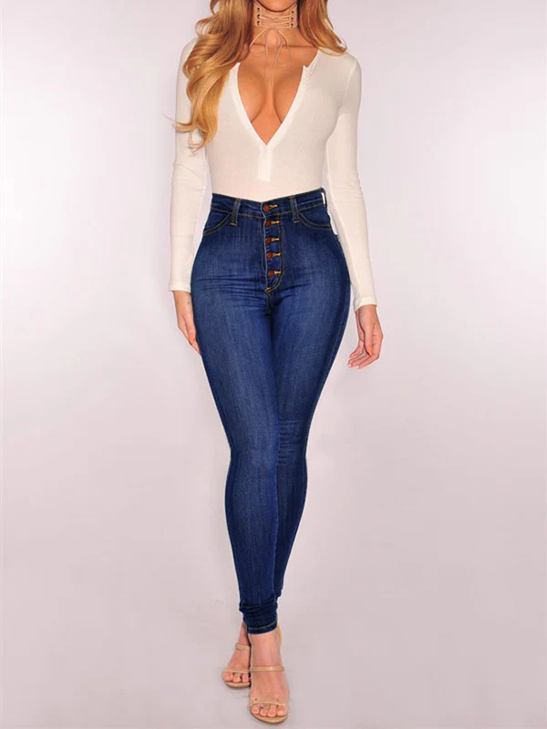 Skinny Leg High-Waisted Split-Joint Jean Pants Bottoms