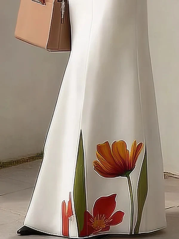 Bodycon High Waisted Flower Print Pockets Skirts Bottoms