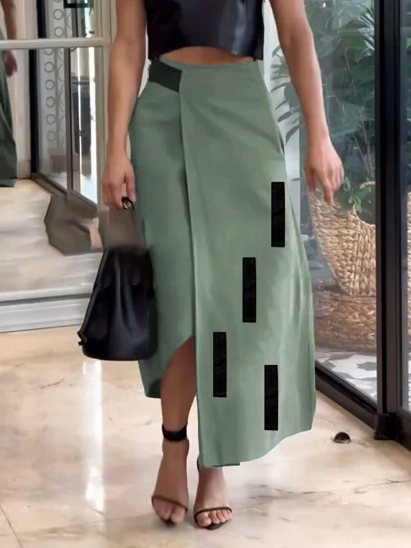 A-Line Loose Asymmetric Elasticity Pockets Split-Joint Skirts Bottoms