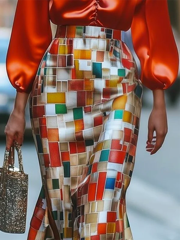 Mermaid Wrap Rainbow Plaid Skirts Bottoms