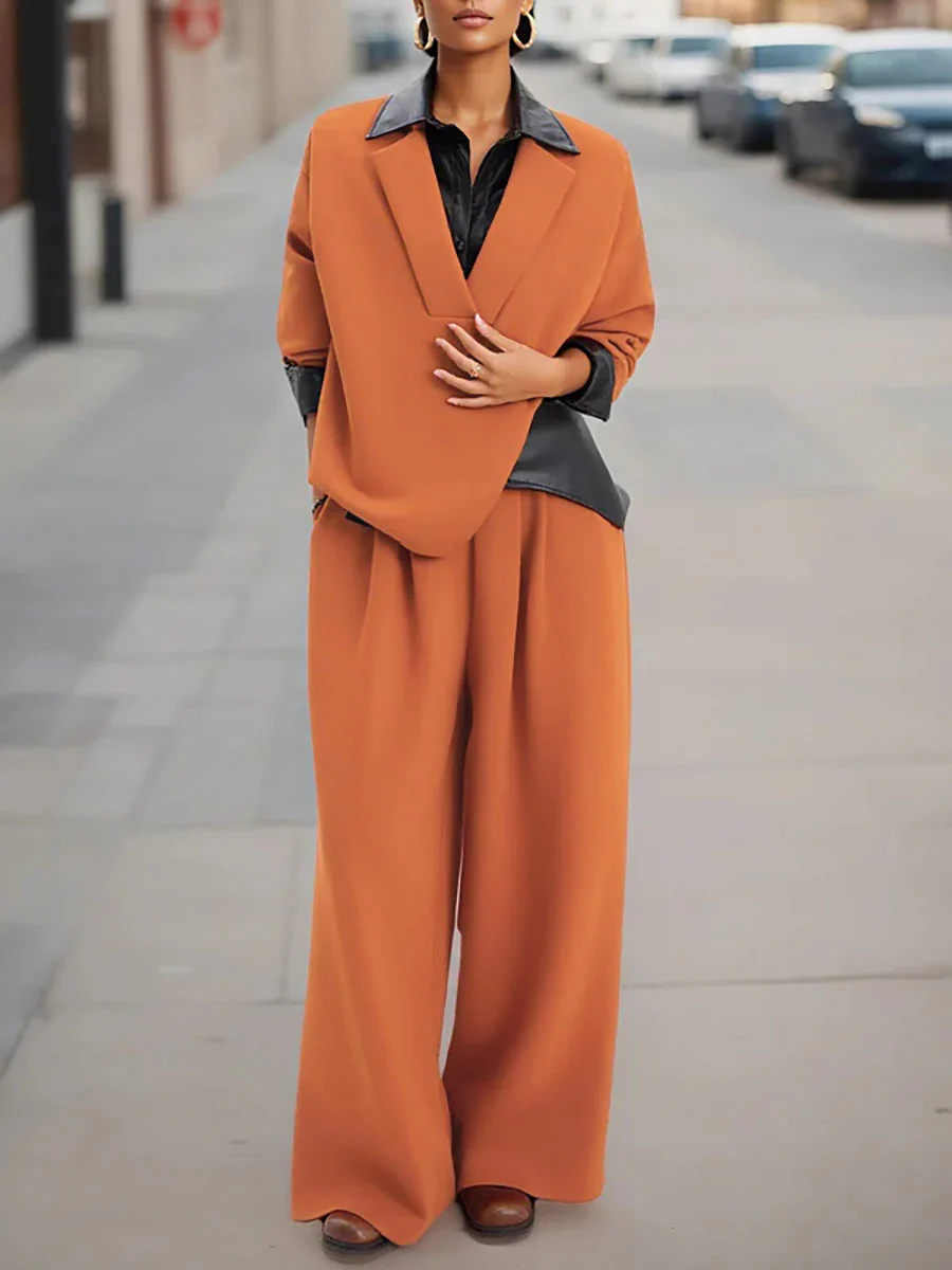 Long Sleeves Loose Contrast Color Split-Joint Lapel Sweatshirt Tops