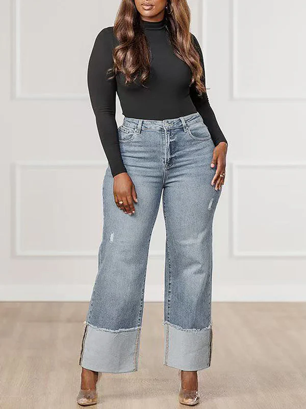 High Waisted Split-Joint Jean Pants Bottoms
