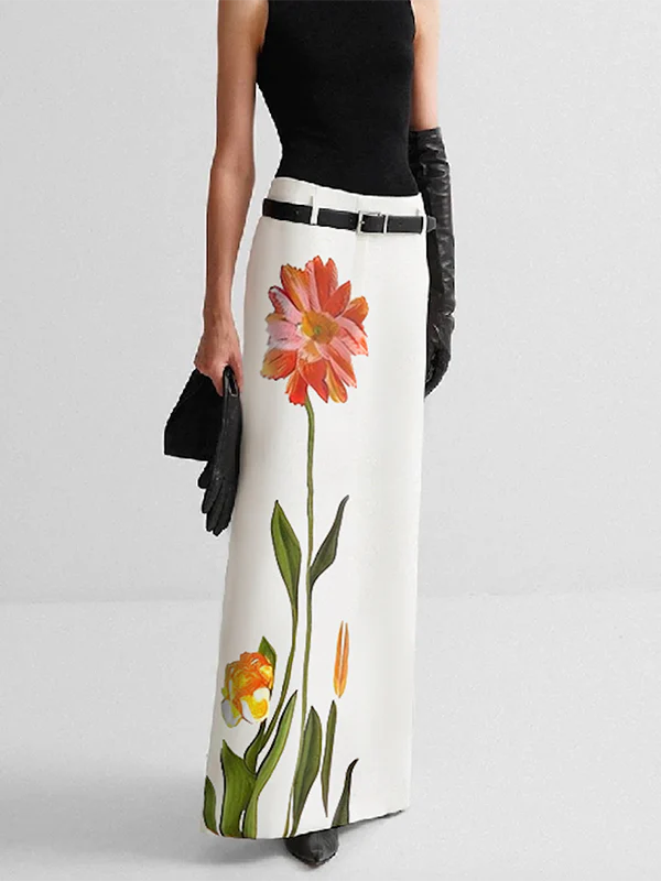 H-Line Flower Print Skirts Bottoms