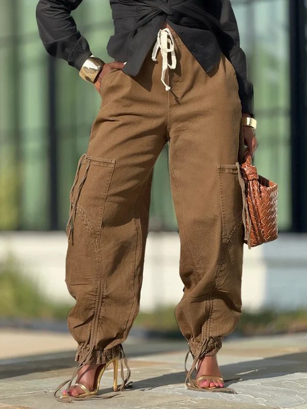 High Waisted Elasticity Pockets Solid Color Jean Pants Bottoms