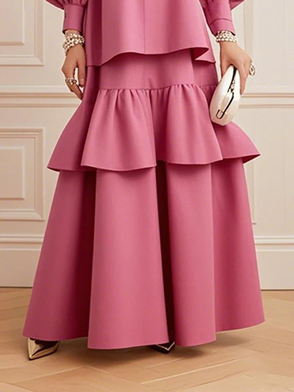 A-Line Pleated Solid Color Split-Joint Skirts
